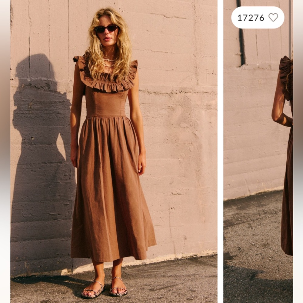 Free People Ruffle It Up Midi Dress in Brownie